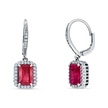 Emerald Cut Leverback Earrings Simulated Ruby 925 Sterling Silver Wholesale